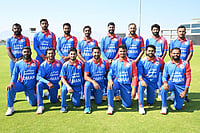 X/TheOmanCricket : Oman cricket team posing for a photo.