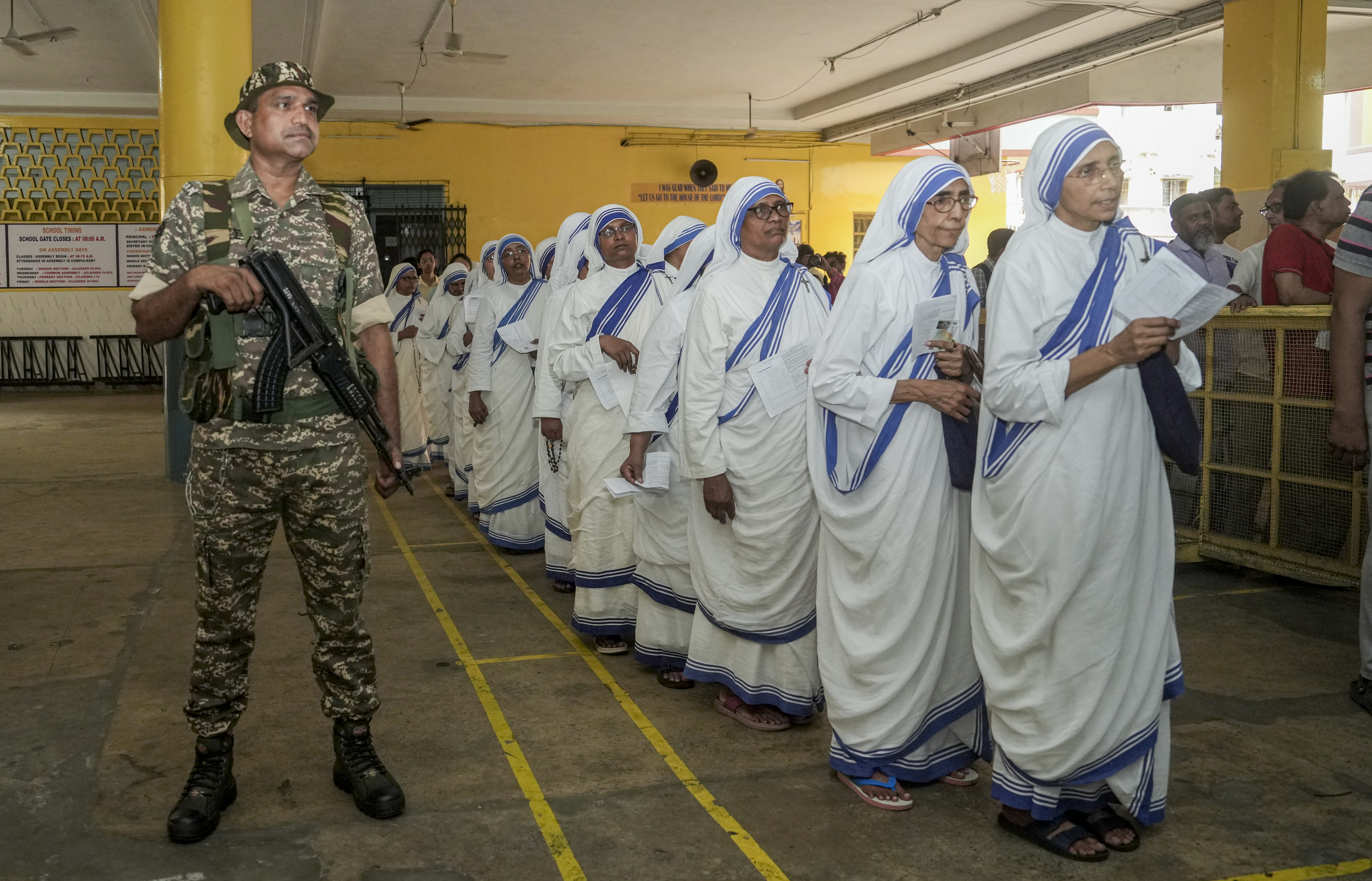 Nuns of the Missionaries of Charity wait in a queue to cast their votes during the second phase of the West Bengal Assembly elections, in Kolkata, Wednesday, April 29, 2026. - PTI