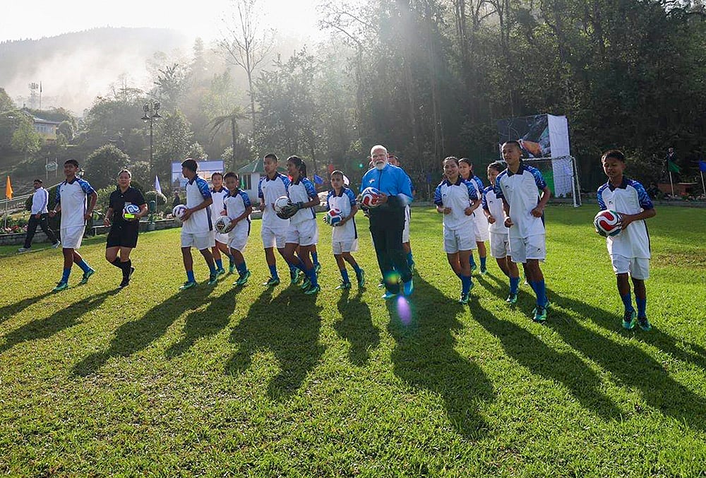 PM Modi plays football in Gangtok