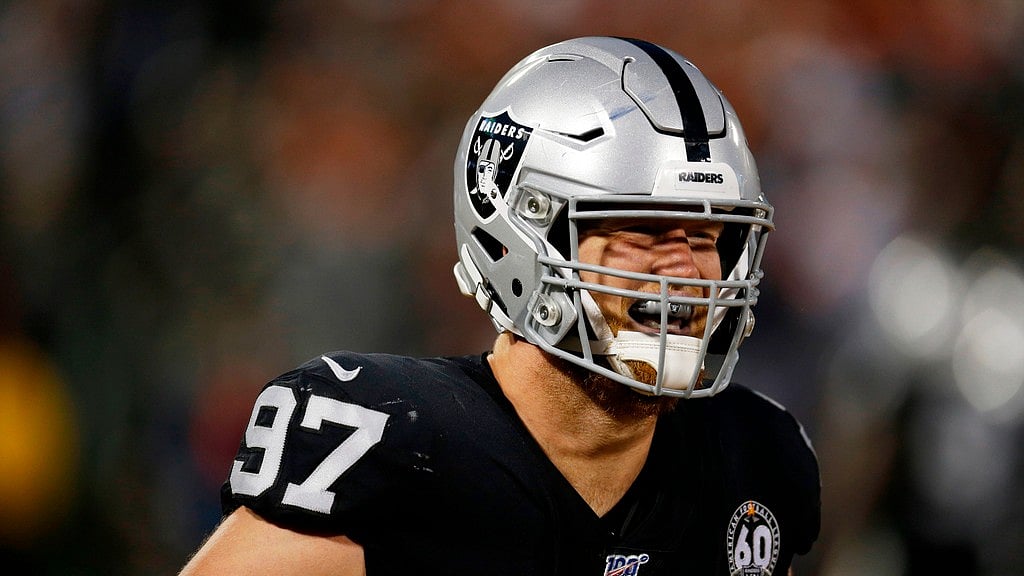 Oakland Raiders defensive end Josh Mauro (97) during the first half of an NFL football game against the Denver Broncos on Sept. 9, 2019, in Oakland, Calif.  - AP Photo/D. Ross Cameron