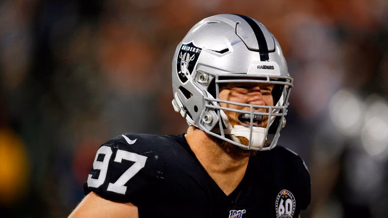 Oakland Raiders defensive end Josh Mauro (97) during the first half of an NFL football game against the Denver Broncos on Sept. 9, 2019, in Oakland, Calif. - AP Photo/D. Ross Cameron