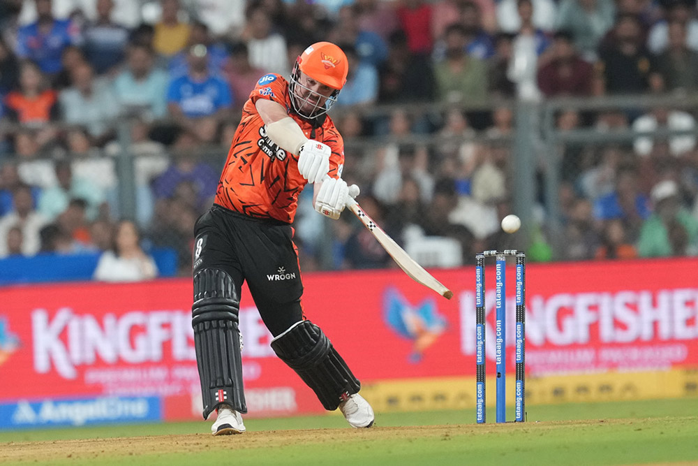 Sunrisers Hyderabad's Travis Head plays a shot during the Indian Premier League cricket match between Mumbai Indians and Sunrisers Hyderabad in Mumbai, India.
