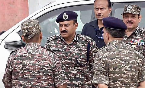 CRPF Director General Gyanendra Pratap Singh (IPS) arrives at Diamond Harbour during the second and final phase of West Bengal Assembly elections, in South 24 Parganas district. Uttar Pradesh Police officer Ajay Pal Sharma toured Falta with a convoy, as heavy central forces, including RAF units, were deployed in Diamond Harbour and Falta to maintain order. 