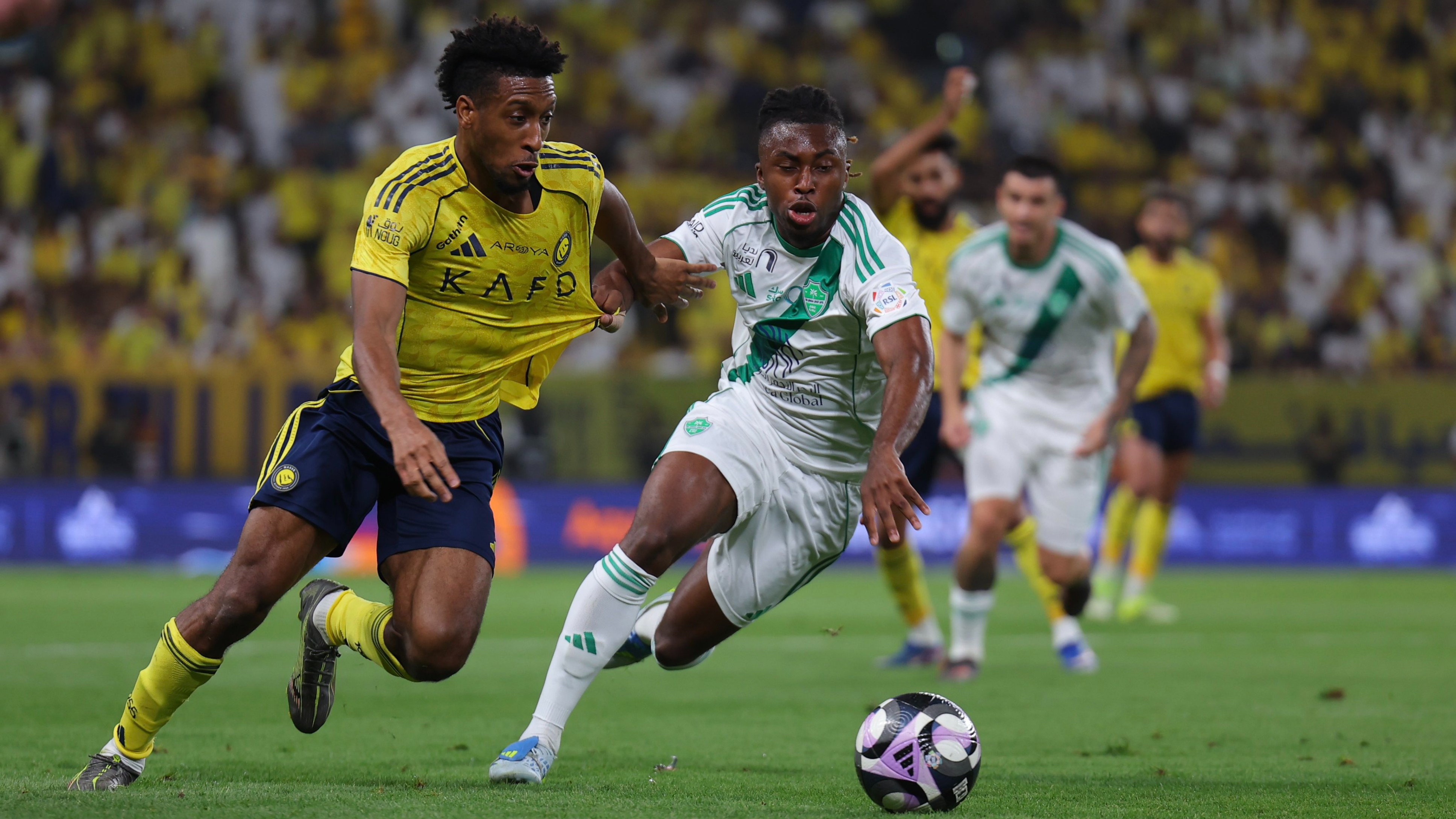 Kinglsey Coman in action for Al-Nassr against Al-Ahli in Saudi Pro League 2025-26.  - AlNassrFC_EN/X