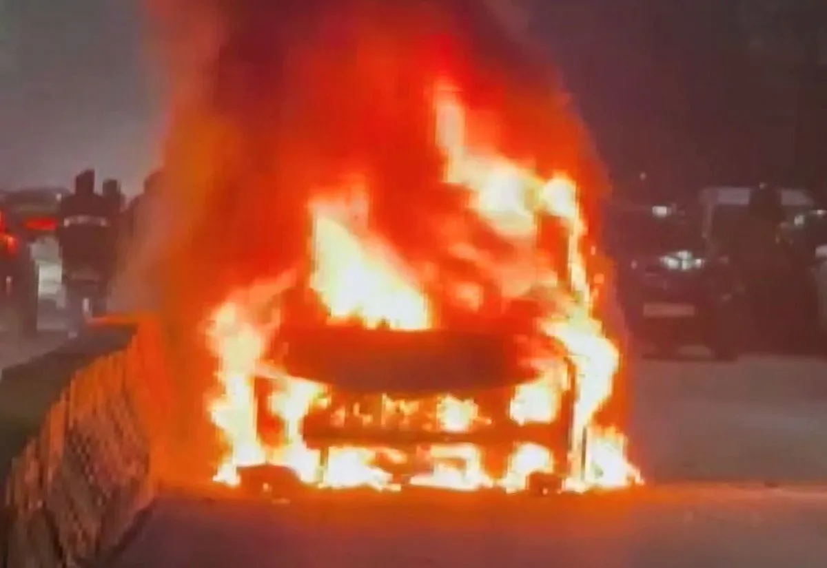 PTI :  Five members of a family were burnt alive while the driver was seriously injured after a car caught fire on the Delhi-Mumbai Expressway