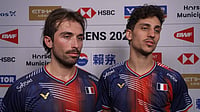 Photo: BWF video screengrab : France's doubles pairing of Eloi Adam and Leo Rossi speaking after reaching the Thomas Cup quarter-finals.
