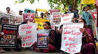 Credit: Suresh Kumar Pandey : Supporters take part in a protest against the arrest and detention of workers during the Noida factory protests, at Jantar Mantar in New Delhi. on April 30, 2026
