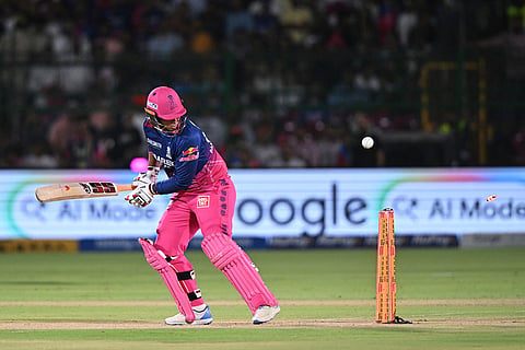 Rajasthan Royals' Vaibhav Sooryavanshi bowled out by Delhi Capitals' Kyle Jamieson during the Indian Premier League cricket match between Delhi Capitals and Rajasthan Royals in Jaipur, India.