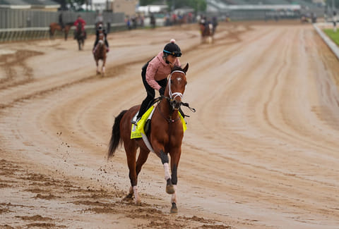 Kentucky Derby entrant Renegade works out at Churchill Downs in Louisville, Kentucky.