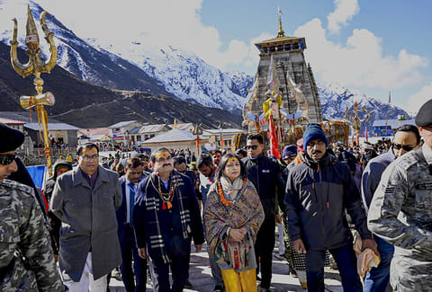 Adani Group Chairman Gautam Adani and his wife Preeti Adani visit the Kedarnath Temple, in Rudraprayag district, Uttarakhand. 