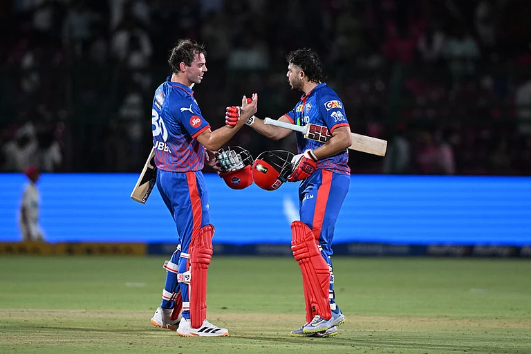 Delhi Capitals' Tristan Stubbs with batting partner Ashutosh Sharm celebrate after wining against Rajasthan Royals during the Indian Premier League cricket match in Jaipur, India. - | Photo: AP
