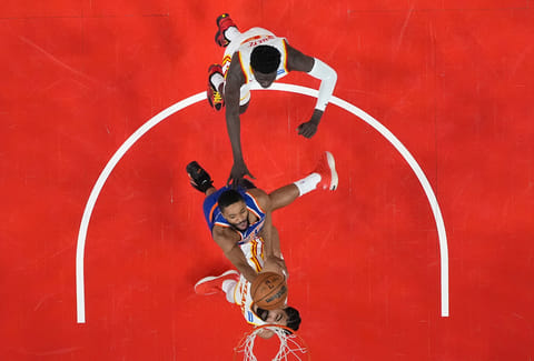 New York Knicks guard Mikal Bridges (25) shoots during the first half of Game 6 in a first-round NBA playoffs basketball series in Atlanta.