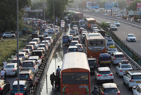 Vehicles remain stuck in traffic at Delhi-Haridwar Expressway on the occasion of Buddha Purnima festival, in Haridwar, Uttarakhand.