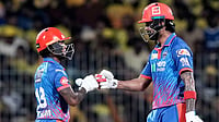 | Photo: AP/Mahesh Kumar A. : Pathum Nissanka, left, and KL Rahul bat during the Indian Premier League match between Chennai Super Kings and Delhi Capitals in Chennai.