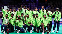 Badminton Photo via BAI : Team India celebrating their semi-finals entry at BWF Thomas Cup 2026.