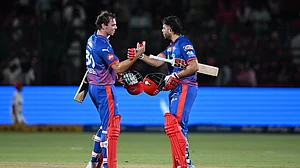 AP Photo : Delhi Capitals' Tristan Stubbs with batting partner Ashutosh Sharm celebrate after wining against Rajasthan Royals during the Indian Premier League cricket match in Jaipur, India, Friday, May, 1, 2026.