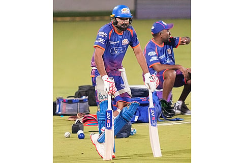 Mumbai Indians' Rohit Sharma during a training session ahead of an Indian Premier League (IPL) 2026 T20 cricket match between Chennai Super Kings and Mumbai Indians, in Chennai, Tamil Nadu.