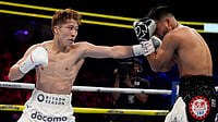 AP/John Locher : Naoya Inoue hits Ramon Cardenas in a junior featherweight title boxing match Sunday, May 4, 2025, in Las Vegas.