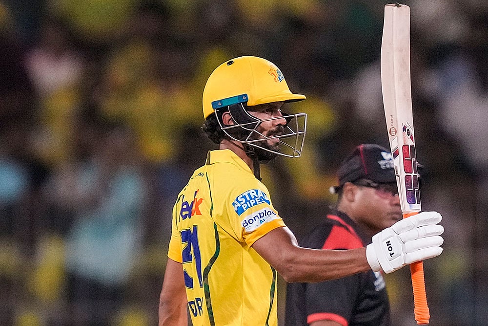 Indian Premier League Ruturaj Gaikwad celebrates his half century