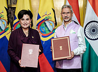 (@DrSJaishankar/X via PTI Photo) : External Affairs Minister S Jaishankar with Ecuador Foreign Affairs and Human Mobility Minister Gabriela Sommerfeld Rosero during a meeting as the latter arrives on a three-day visit to India, in New Delhi. 