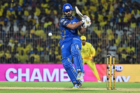 Mumbai Indians' Naman Dhir plays a shot during the Indian Premier League cricket match between Chennai Super Kings and Mumbai Indians in Chennai, India.