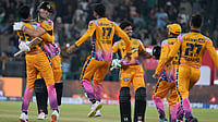 PZ Vs HHK Highlights, PSL 2026 Final: Aaron Hardie’s All-Round Heroics Power Babar Azam's Zalmi To Title Glory (AP Photo/K.M. Chaudary) : Peshawar Zalmi's Aaron Hardie, second left, celebrates with teammates after winning the Pakistan Super League final cricket match against Hyderabad Kingsmen, in Lahore, Pakistan, Sunday, May 3, 2026