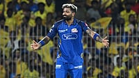 AP Photo : Mumbai Indians' captain Hardik Pandya reacts in the field during the Indian Premier League cricket match between Chennai Super Kings and Mumbai Indians in Chennai.