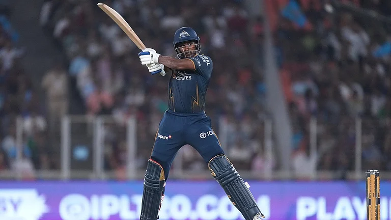 Sai Sudharsan plays a shot during the Indian Premier League match between Gujarat Titans and Punjab Kings in Ahmedabad. - Photo: AP/Ajit Solanki