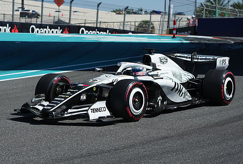 Cadillac driver Sergio Perez of Mexico steers his car during a qualifying session for the Miami Formula One Grand Prix auto race 
in Miami Gardens, Florida.