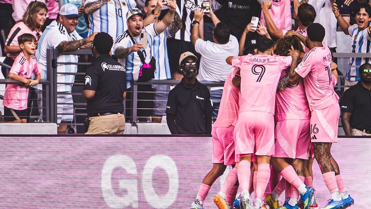 Inter Miami footballers celebrate a goal against Orlando City during MLS 2026 clash at Nu Stadium.  - InterMiamiCF/X