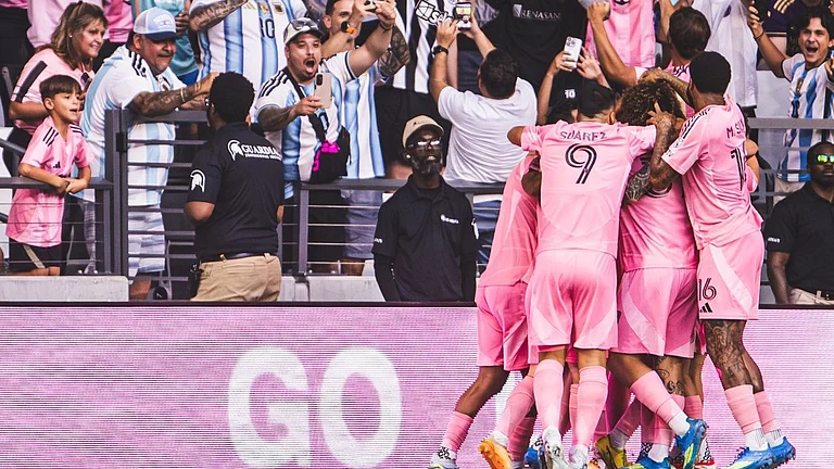 Inter Miami footballers celebrate a goal against Orlando City during MLS 2026 clash at Nu Stadium. - InterMiamiCF/X