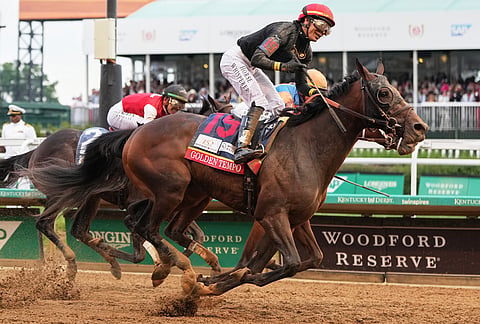 Golden Tempo (19) ridden by Jose L. Ortiz wins the 152nd running of the Kentucky Derby horse race at Churchill Downs, in Louisville, Kentucky.