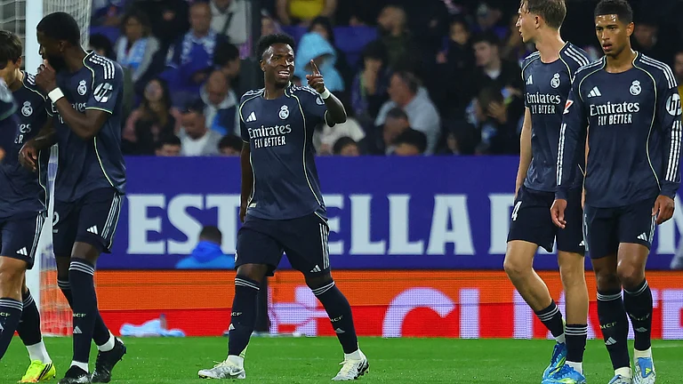 Real Madrid's Vinicius Junior celebrates after scoring during the La Liga soccer match between Espanyol and Real Madrid in Barcelona Spain, Sunday, May 3, 2026. - | Photo: AP