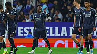 | Photo: AP : Real Madrid's Vinicius Junior celebrates after scoring during the La Liga soccer match between Espanyol and Real Madrid in Barcelona Spain, Sunday, May 3, 2026.