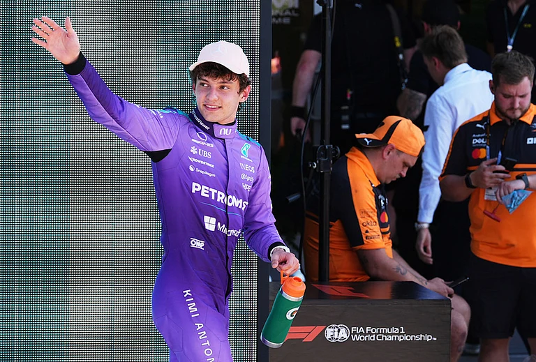 Mercedes driver Kimi Antonelli of Italy reacts after a qualifying session for the Miami Formula One Grand Prix auto race in Miami Gardens, Florida. - | Photo: AP/Rebecca Blackwel