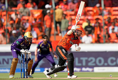 Sunrisers Hyderabad's Travis Head plays a shot during the Indian Premier League cricket match between Sunrisers Hyderabad and Kolkata Knight Riders in Hyderabad.