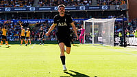AP Photo : Tottenham Hotspur's Joao Palhinha celebrates scoring during the English Premier League soccer match between Wolverhampton Wanderers and Tottenham Hotspur in Wolverhampton, England.