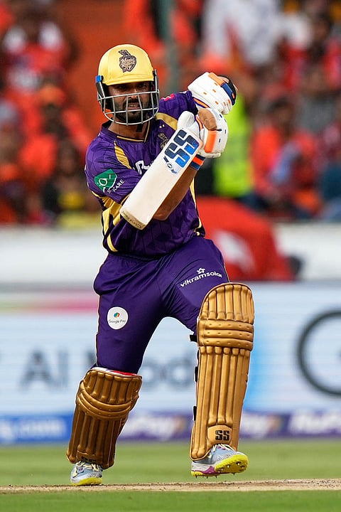 Kolkata Knight Riders' captain Ajinkya Rahane plays a shot during the Indian Premier League cricket match between Sunrisers Hyderabad and Kolkata Knight Riders in Hyderabad.
