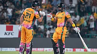 PZ Vs HHK Live Score, PSL 2026 Final: Aaron Hardie Shines With Half-Century After Four-Fer, Zalmi Steady At 102/4 (12) (AP Photo/K.M. Chaudary) : Peshawar Zalmi's Abdul Samad, right, celebrates with Aaron Hardie after hitting a six during the Pakistan Super League final cricket match between Peshawar Zalmi and Hyderabad Kingsmen, in Lahore, Pakistan, Sunday, May 3, 2026