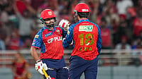 | Photo: PTI/Shiva Sharma : Punjab Kings' Priyansh Arya, right, and Prabhsimran Singh interact between the wickets during the Indian Premier League (IPL) 2026 T20 cricket match between Punjab Kings and Rajasthan Royals, in Mullanpur.