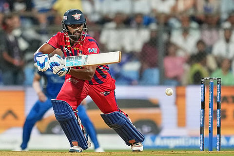 Lucknow Super Giants' Nicholas Pooran plays a shot during the Indian Premier League cricket match between Mumbai Indians and Lucknow Super Giants in Mumbai, India.