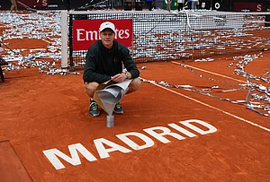 | Photo: AP/Manu Fernandez : Jannik Sinner, of Italy, poses for photographers after winning the men's singles tennis final match against Alexander Zverev, of Germany, at the Madrid Open tennis tournament in Madrid, Spain.