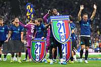 | Photo: AP/Luca Bruno : Inter players celebrate the victory of their 21st championship after a Serie A soccer match between Inter Milan and Parma, in Milan, Italy.
