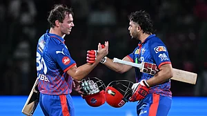 Ap Photo : Delhi Capitals' Tristan Stubbs with batting partner Ashutosh Sharm celebrate after wining against Rajasthan Royals during the Indian Premier League cricket match in Jaipur.
