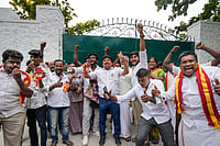 PTI : TVK supporters celebrate during vote counting in Chennai -