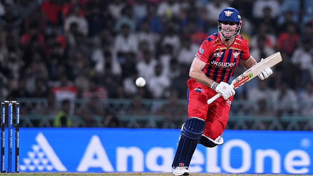 Mitchell Marsh runs after playing a shot during the Indian Premier League match between Lucknow Super Giants and Rajasthan Royals in Lucknow. - | Photo: AP