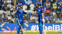 MI Vs LSG Match Prediction, IPL 2026: Who Will Win Today's Day Game? | Photo: PTI/Kunal Patil : Mumbai Indians' Ryan Rickelton, left, and Will Jacks greet each other between the wickets during an Indian Premier League (IPL) 2026 T20 cricket match between Mumbai Indians and Sunrisers Hyderabad, in Mumbai, Maharashtra.