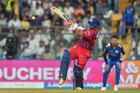 Lucknow Super Giants' captain Rishabh Pant plays a shot during the Indian Premier League cricket match between Mumbai Indians and Lucknow Super Giants in Mumbai, India.