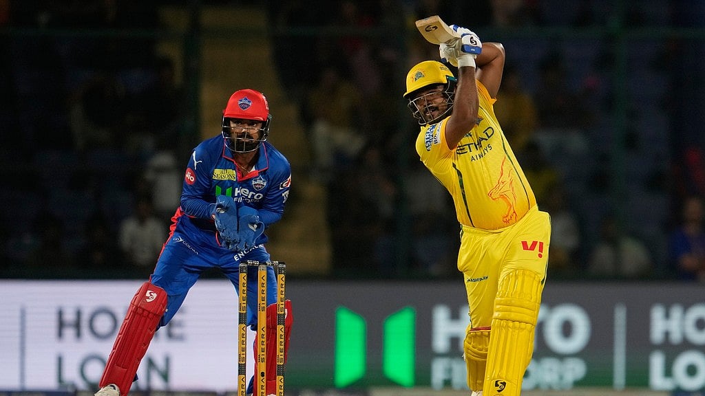 Sanju Samson (right) plays a shot during the Indian Premier League match between Chennai Super Kings and Delhi Capitals in New Delhi. - AP