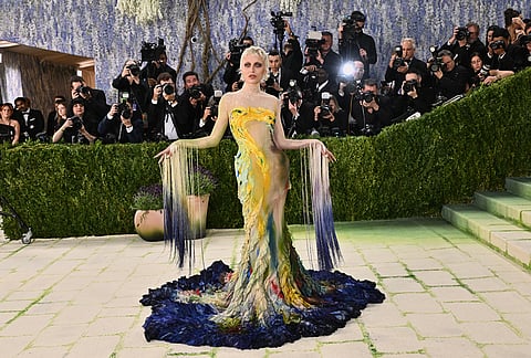 Emma Chamberlain arrives at The Metropolitan Museum of Art's Costume Institute benefit gala celebrating the opening of the "Costume Art" exhibition in New York. 